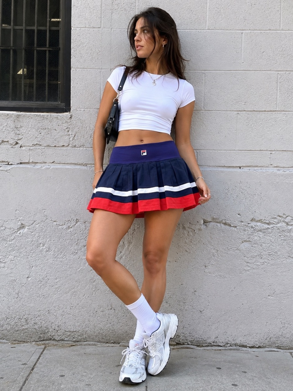 Vintage FILA L Tennis Skort Navy Red White Pleated Built In Shorts Y2K
